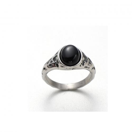Gemstone Stainless Steel Finger Ring, 304 Stainless Steel, with Gemstone, plated, fashion jewelry & for man 