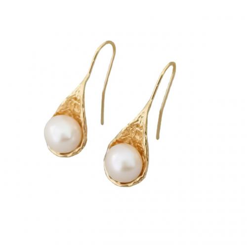 Brass Drop Earring, with Plastic Pearl, gold color plated, fashion jewelry & for woman 