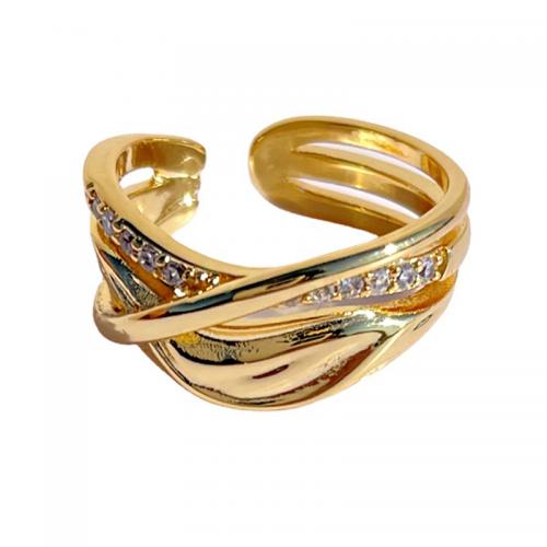 Zircon pavent l'anneau en laiton de doigt, Placage de couleur d'or, bijoux de mode & pavé de micro zircon & pour femme mm, Vendu par PC