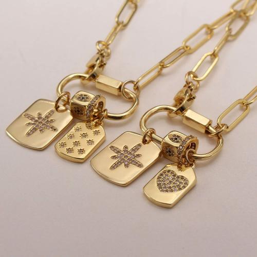 Cubic Zircon Micro Pave Brass Necklace, polished & micro pave cubic zirconia & for woman, golden Approx 50 cm 
