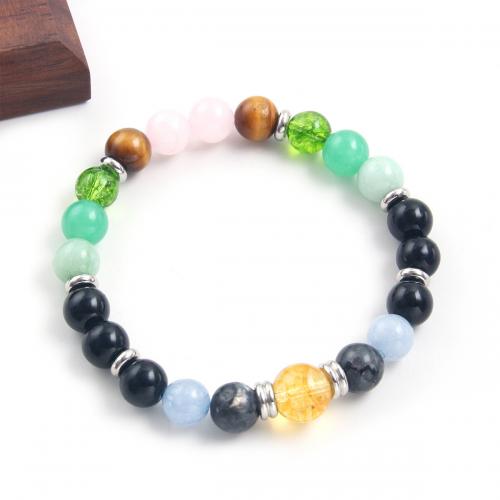Gemstone Bracelets, 304 Stainless Steel, with Gemstone, plated, Unisex, multi-colored Approx 18 cm 