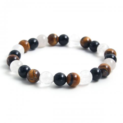 Gemstone Bracelets, Obsidian, with Moonstone & White Chalcedony & Elastic Thread & Tiger Eye, for woman, mixed colors Approx 18 cm 