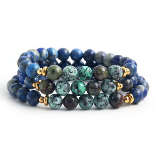 Gemstone Bracelets, 304 Stainless Steel, with African Turquoise & Sodalite, plated, Unisex blue 