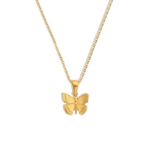 Edelstahl Schmuck Halskette, 304 Edelstahl, Schmetterling, Vakuum-Ionen-Beschichtung, für Frau, goldfarben, verkauft von PC