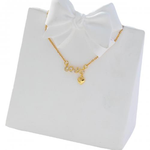 Cubic Zircon Micro Pave Brass Necklace, real gold plated, micro pave cubic zirconia & for woman, gold 