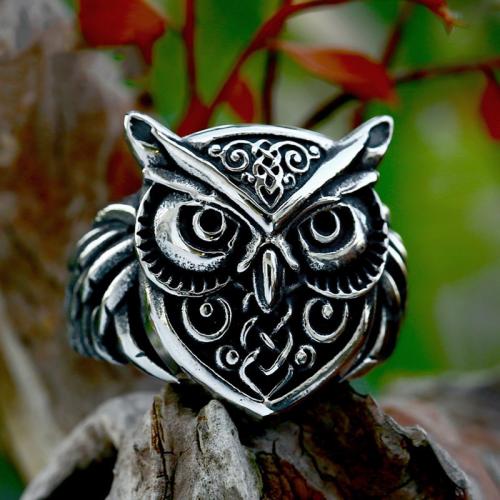 Titanium Steel Finger Ring, Owl, polished & for man & blacken, original color, US Ring 