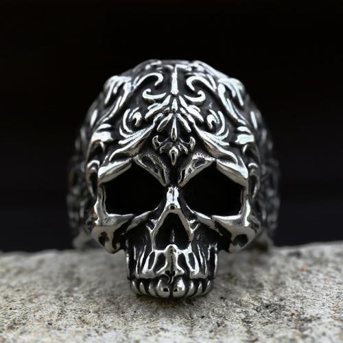 Titanium Steel Finger Ring, Skull, polished, vintage & for man & blacken, original color, US Ring 