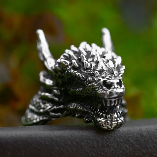титан Кольцо, Дракон, полированный, Винтаж & разный размер для выбора & Мужский & чернеют, оригинальный цвет, размер:7-13, продается PC