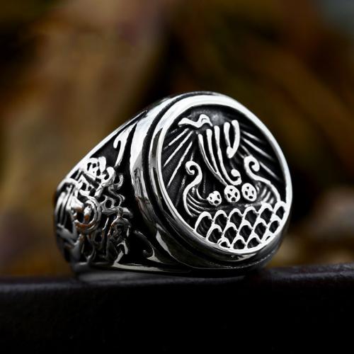 Titanium Steel Finger Ring, polished, vintage & blacken, original color, US Ring 