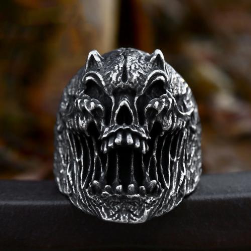Titanium Steel Finger Ring, Skull, polished, vintage & for man & blacken, original color, US Ring 
