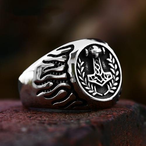 Titanium Steel Finger Ring, Hammer of Thor, polished, vintage & for man & blacken, original color, US Ring 
