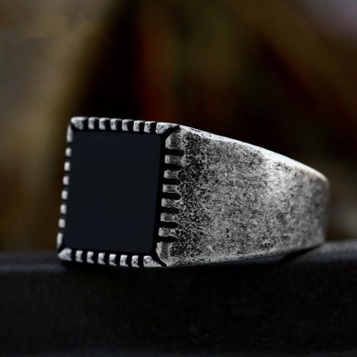 304 Stainless Steel Finger Ring, Geometrical Pattern, Antique finish, vintage & for man & blacken, original color, US Ring 