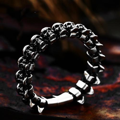 Titanium Steel Bracelet, Skull, polished, vintage & for man & blacken, original color 