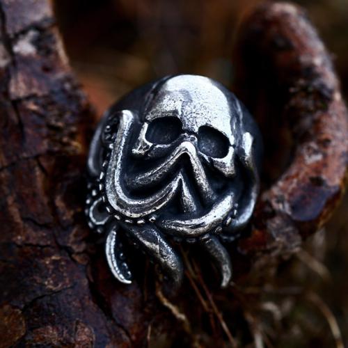 Titanium Steel Finger Ring, Octopus, polished, vintage & for man & blacken, original color, US Ring 