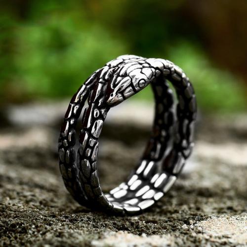 Partículas de acero anillo, Serpiente, pulido, Vintage & diverso tamaño para la opción & para hombre & ennegrezca, color original, tamaño:6-12, Vendido por UD