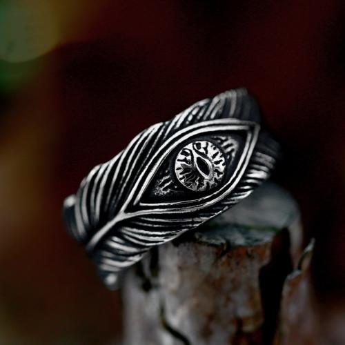 Titanium Steel Finger Ring, Evil Eye, polished, vintage & for man & blacken, original color, US Ring 