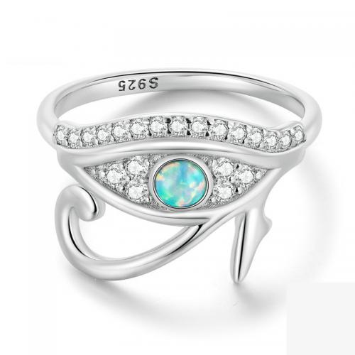 Cubic Zirconia Micro Pave Sterling Silver Finger Ring, 925 Sterling Silver, with Opal, Horse Eye, platinum plated, fashion jewelry & micro pave cubic zirconia & for woman 