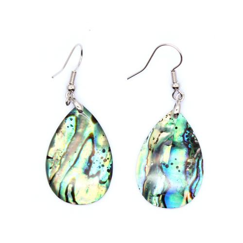Abalone Shell Earring, with Brass, Teardrop, silver color plated, fashion jewelry & for woman 
