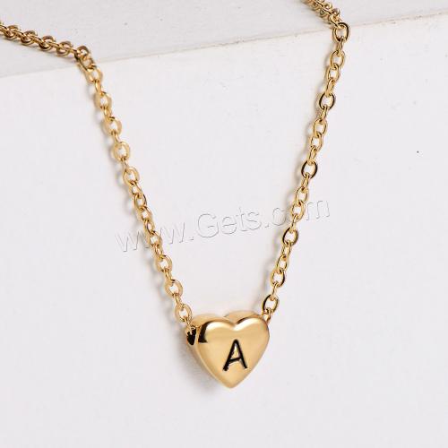 Stainless Steel Jewelry Necklace, 304 Stainless Steel, Heart, Vacuum Ion Plating, fashion jewelry & letters are from A to Z & for woman, golden Approx 45 cm [