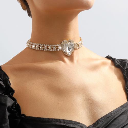 Fashion Choker Necklace, Zinc Alloy, Heart, plated, fashion jewelry & for woman & with rhinestone 