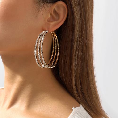 Zinc Alloy Rhinestone Hoop Earring, Donut, plated, fashion jewelry & for woman & with rhinestone 
