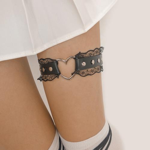 Zinc Alloy Leg Garter, with Lace & PU Leather, Heart, silver color plated, fashion jewelry & for woman 