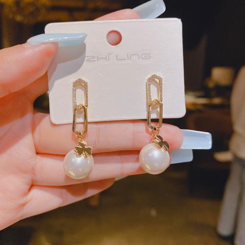 Plastic Pearl Zinc Alloy Earring, with ABS Plastic Pearl, plated, fashion jewelry, golden 