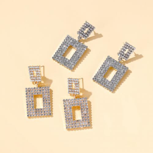 Zinc Alloy Rhinestone Drop Earring, Square, plated, fashion jewelry & for woman & with rhinestone & hollow 
