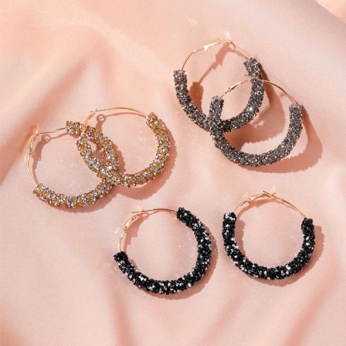 Zinc Alloy Rhinestone Hoop Earring, plated, fashion jewelry & for woman & with rhinestone 50mm 