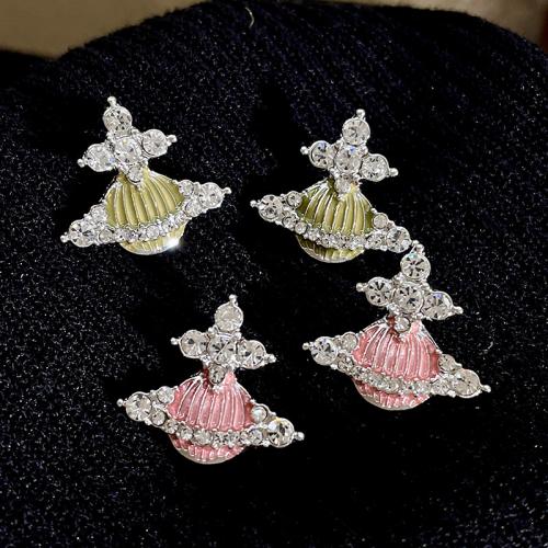 Zinc Alloy Rhinestone Stud Earring, with enamel, fashion jewelry & micro pave cubic zirconia & for woman 