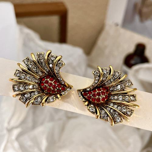 Zinc Alloy Rhinestone Stud Earring, Hedgehog, fashion jewelry & for woman & with rhinestone, gold 