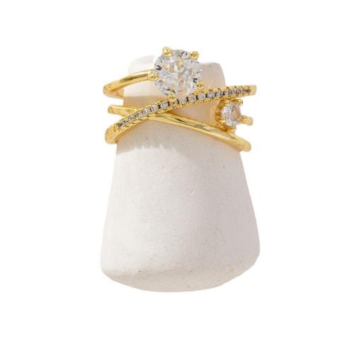 Цирконий Micro Pave Латунь палец кольцо, плакированный настоящим золотом, инкрустированное микро кубического циркония & Женский, Много цветов для выбора, продается PC