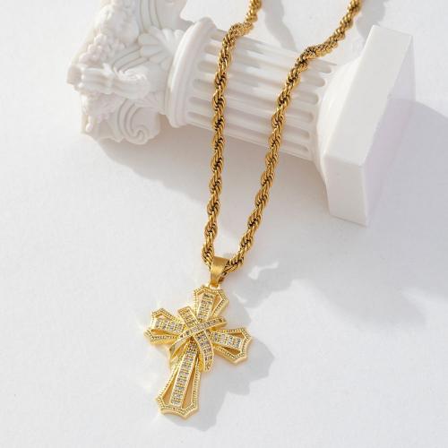 metal, Cruces, chapado en oro real, micro arcilla de zirconia cúbica & para mujer, dorado, Vendido por UD[