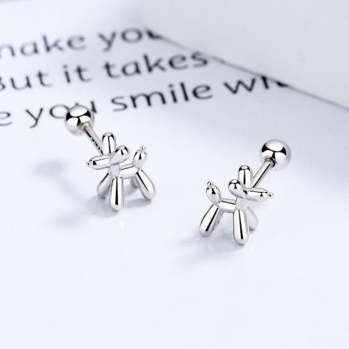 Sterling Silver Stud Earring, 925 Sterling Silver, Dog, plated, fashion jewelry & for woman 10.2mm 