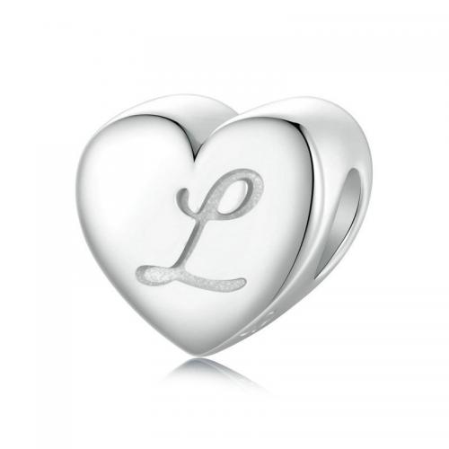 Стерлингового серебра Пандоры алфавит бисера, 925 пробы, Сердце, покрытый платиной, DIY & различные модели для выбора отверстие:Приблизительно 2mm, продается PC[