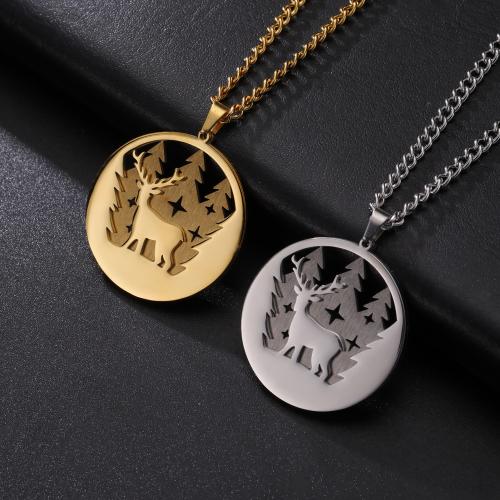 Titanium Steel Jewelry Necklace, with 5CM extender chain, Round, plated, Double Layer & fashion jewelry & for man cm 