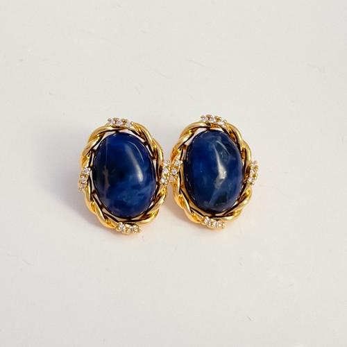 Gemstone Stud Earring, Brass, with Gemstone, 18K gold plated, fashion jewelry & micro pave cubic zirconia & for woman 