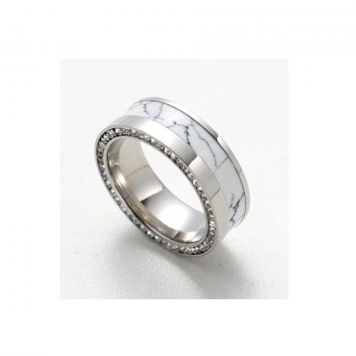 Rhinestone Stainless Steel Finger Ring, 304 Stainless Steel, with Shell  & for woman & with rhinestone 