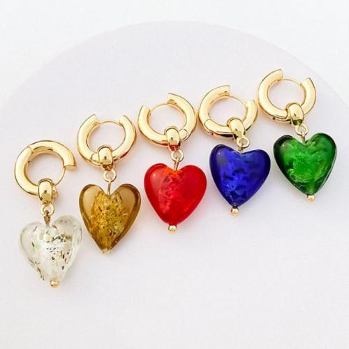Lampwork Drop Earring, Brass, with Lampwork, Heart, 18K gold plated, fashion jewelry & for woman 