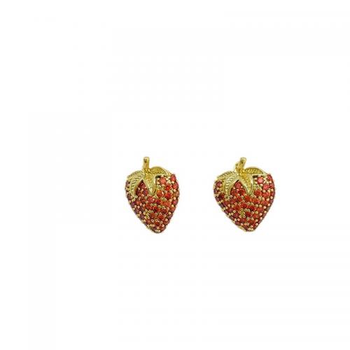 Befestiger Zirkonia Messing Ohrring, Erdbeere, 18 K vergoldet, Modeschmuck & Micro pave Zirkonia & für Frau, 19x16mm, verkauft von Paar