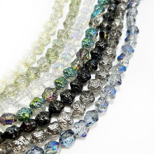 Blume-Kristall-Perlen, Kristall, Rose, DIY, mehrere Farben vorhanden, Länge:ca. 35-38 cm, verkauft von Strang