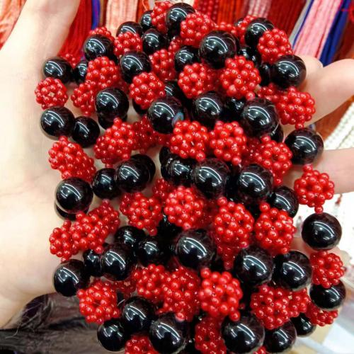 Mixed Gemstone Beads, Synthetic Coral, with Natural Stone, Round, DIY, mixed colors, Black .5mm,Red mm, Approx 