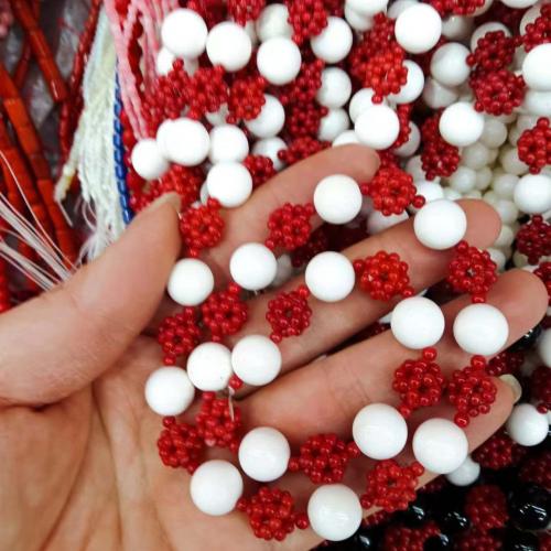 Mixed Gemstone Beads, Synthetic Coral, with Natural Stone, Round, DIY, mixed colors, White mm,Red .5mm, Approx 