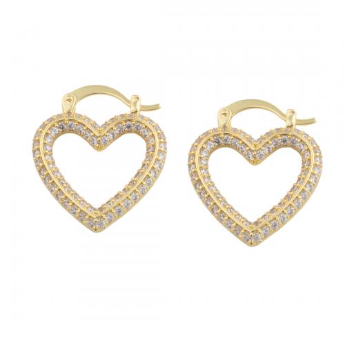 Cubic Zirconia Micro Pave Brass Earring, Heart, 14K gold plated, fashion jewelry & micro pave cubic zirconia & for woman Inner Approx 15mm 
