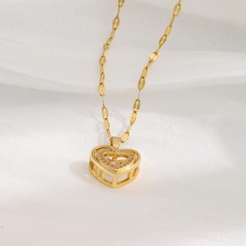 Titanium Steel Jewelry Necklace, with Brass, with 5cm extender chain, Heart, Vacuum Ion Plating, fashion jewelry & for woman & with rhinestone, golden Approx 40 cm 