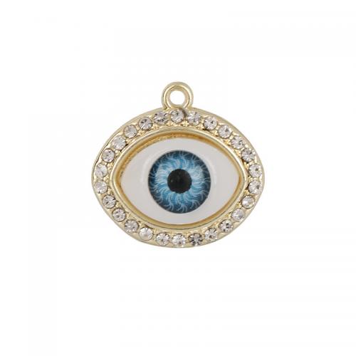 Zinc Alloy Evil Eye Pendant, gold color plated, DIY & with rhinestone 