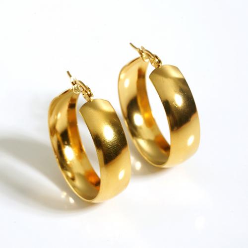 Stainless Steel Hoop Earring, Titanium Steel, Round, gold color plated, fashion jewelry & for woman 