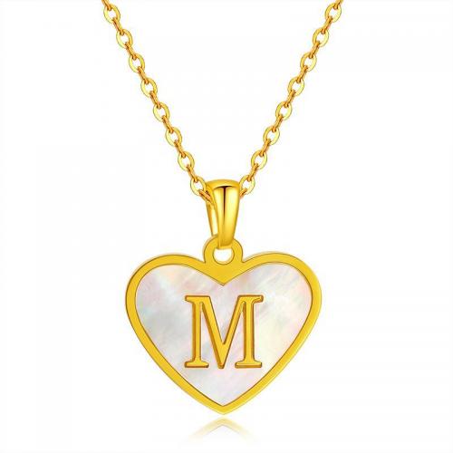 Titanium Steel Jewelry Necklace, with Shell, with 5CM extender chain, Heart, gold color plated, fashion jewelry & for woman 18mm cm 