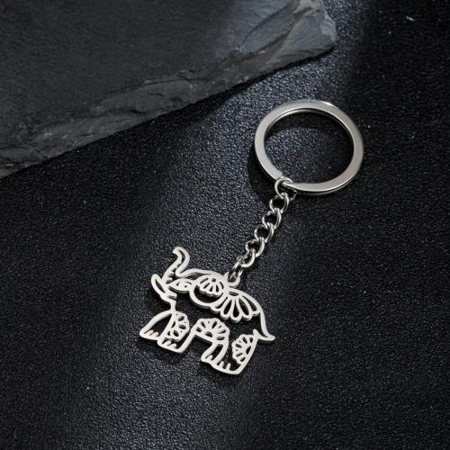 Stainless Steel Key Chain, Titanium Steel, Elephant, silver color plated, fashion jewelry & hollow 