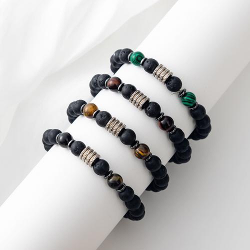 Gemstone Bracelets, Lava, with Natural Stone & 304 Stainless Steel, fashion jewelry & Unisex cm 